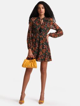 Kazo - Multi-color Floral Printed Mini Dress With Smocking