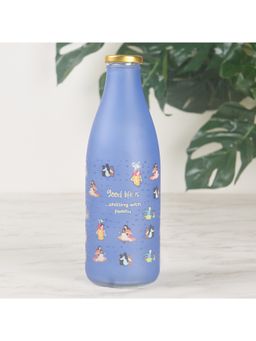 HomeTown - Good Life Glass Frosted Milk Bottle 1 Ltr In Blue Colour