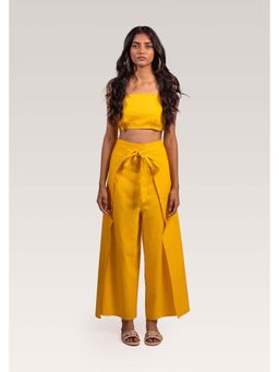 THISISDEHI - Yellow Cotton Halter Neck Plain Top and Pant