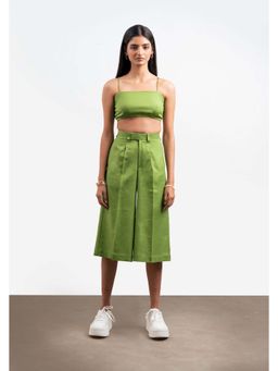 THISISDEHI - Green Linen Blend Shoulder Straps Plain Top and Culottes