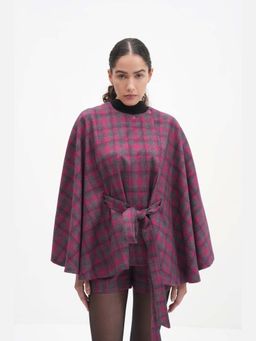 THISISDEHI - Women Pink Wool Checks Cape