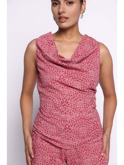 THISISDEHI - Women Pink Cotton Printed Cowl Neck Top