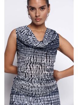 THISISDEHI - Women Navy Blue Cotton Tie and Dye Cowl Neck Top