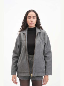 THISISDEHI - Women Grey Wool Plain Jacket