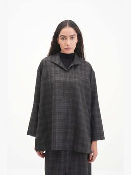 THISISDEHI - Women Black Wool Checks Collar Neck Phiran Top