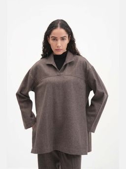 THISISDEHI - Women Brown Wool Checks Collar Neck Phiran Top