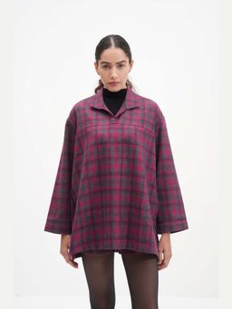 THISISDEHI - Women Pink Wool Checks Collar Neck Phiran Top