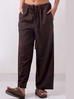 THISISDEHI - Women Brown Linen Blend Plain High Waist Straight Fit Pant