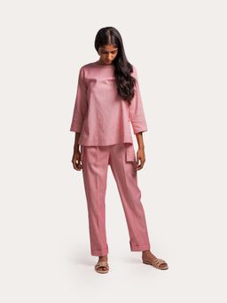 THISISDEHI - Women Red Cotton Stripes High Waist Regular Fit Pant