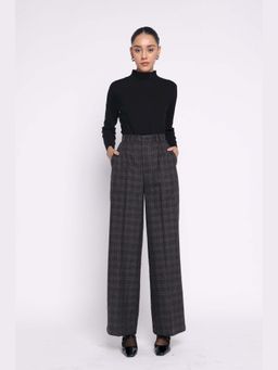 THISISDEHI - Women Black Wool Checks High Waist Straight Fit Pant