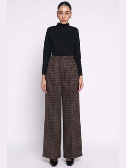 THISISDEHI - Women Brown Wool Checks High Waist Straight Fit Pant