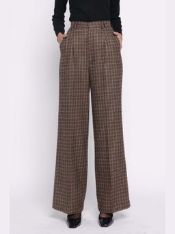 THISISDEHI - Women Brown Wool Checks High Waist Straight Fit Trouser