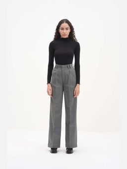 THISISDEHI - Women Grey Wool Plain High Waist Straight Fit Pant