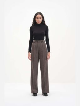 THISISDEHI - Women Brown Wool Checks High Waist Straight Fit Trouser