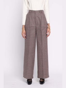 THISISDEHI - Women Purple Wool Checks High Waist Straight Fit Pant