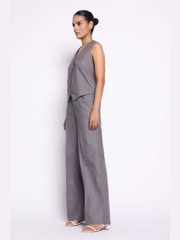 THISISDEHI - Women Grey Pure Cotton Plain High Waist Straight Fit Pant