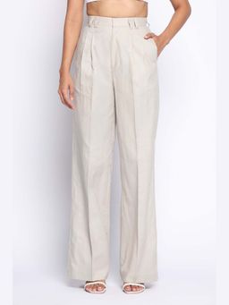 THISISDEHI - Women Grey Pure Cotton Plain High Waist Straight Fit Trouser