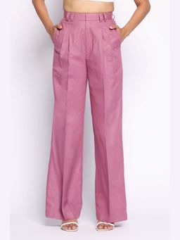 THISISDEHI - Women Mauve Pure Cotton Plain High Waist Straight Fit Pant