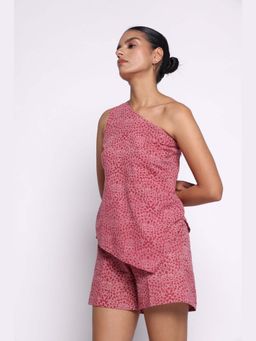 THISISDEHI - Women Pink Cotton Abstract One Shoulder Top