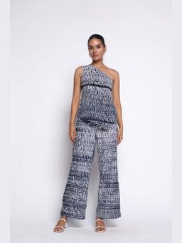 THISISDEHI - Navy Blue Cotton One Shoulder Tie and Dye Top and Pant