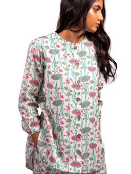 THISISDEHI - Women White Pure Cotton Floral Round Neck Top