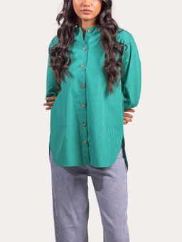 THISISDEHI - Women Green Pure Cotton Checks Round Neck Top