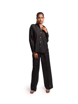 THISISDEHI - Black Linen Blend Collar Neck Plain Co-Ord Set