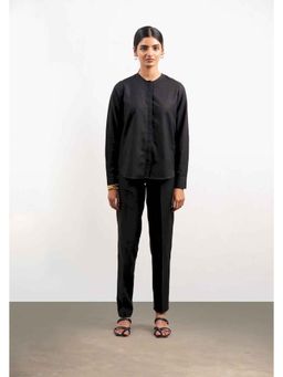 THISISDEHI - Black Linen Blend Round Neck Plain Shirt and Shorts