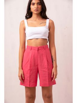 THISISDEHI - Pink Linen Blend Straight Fit Shorts