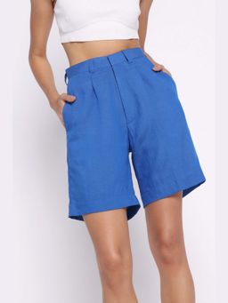 THISISDEHI - Blue Linen Blend Straight Fit Shorts
