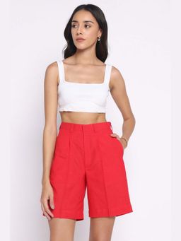 THISISDEHI - Red Linen Blend Straight Fit Shorts