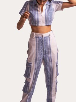 THISISDEHI - Women Blue Cotton Stripes Collar Neck Crop Top