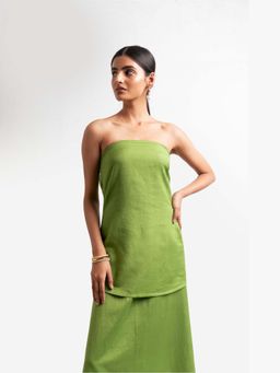 THISISDEHI - Women Green Linen Blend Plain Strapless Crop Top
