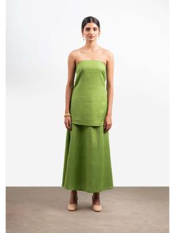 THISISDEHI - Green Linen Blend Strapless/Tube Plain Top and Skirt