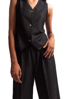 THISISDEHI - Women Black Linen Plain Waistcoat