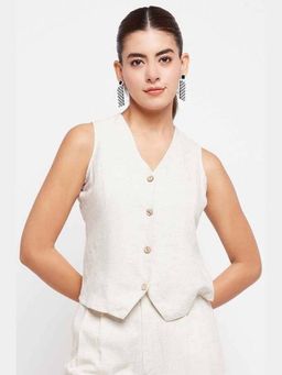 THISISDEHI - Women Off White Linen Plain Waistcoat
