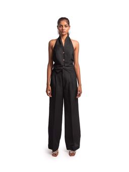 THISISDEHI - Black Linen Blend Halter Neck Plain Top and Pant
