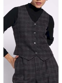 THISISDEHI - Women Black Wool Checks Waistcoat