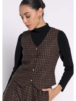 THISISDEHI - Brown Wool V-Neck Checks Waistcoat and Pant