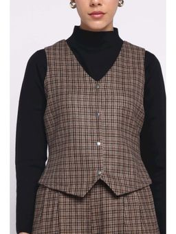 THISISDEHI - Women Brown Wool Checks Waistcoat