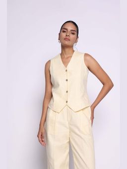 THISISDEHI - Women Yellow Pure Cotton Plain Waistcoat