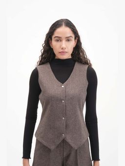 THISISDEHI - Women Brown Wool Checks Waistcoat