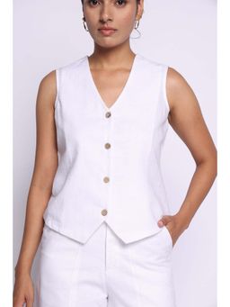 THISISDEHI - Women White Pure Cotton Plain Waistcoat