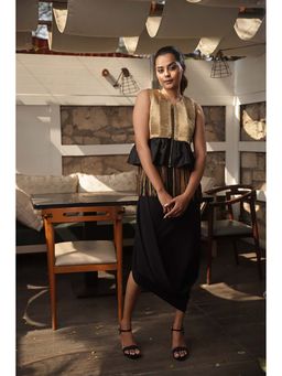 Echke - Gold Tissue Bolero Black and Gold Tassels Jacket Top