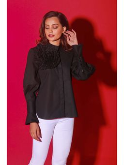 Echke - Black Chinese Collar Top