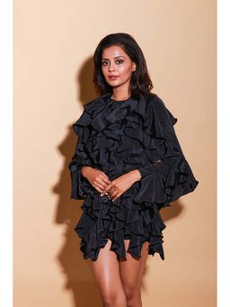 Echke - Black Crepe Frill Feature Top