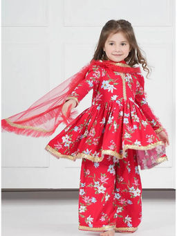 THE PONY & PEONY CO. - Bright Red Rayon Palazzo for Girls (Set of 3)