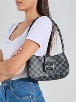 Styli - Women Black Two Tone Check Design Shoulder Bag