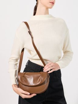Styli - Women Brown Solid Puffy Half Moon Shoulder Bag