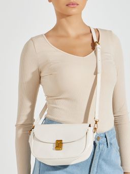 Styli - Women White Pattern Lock Sling Bag